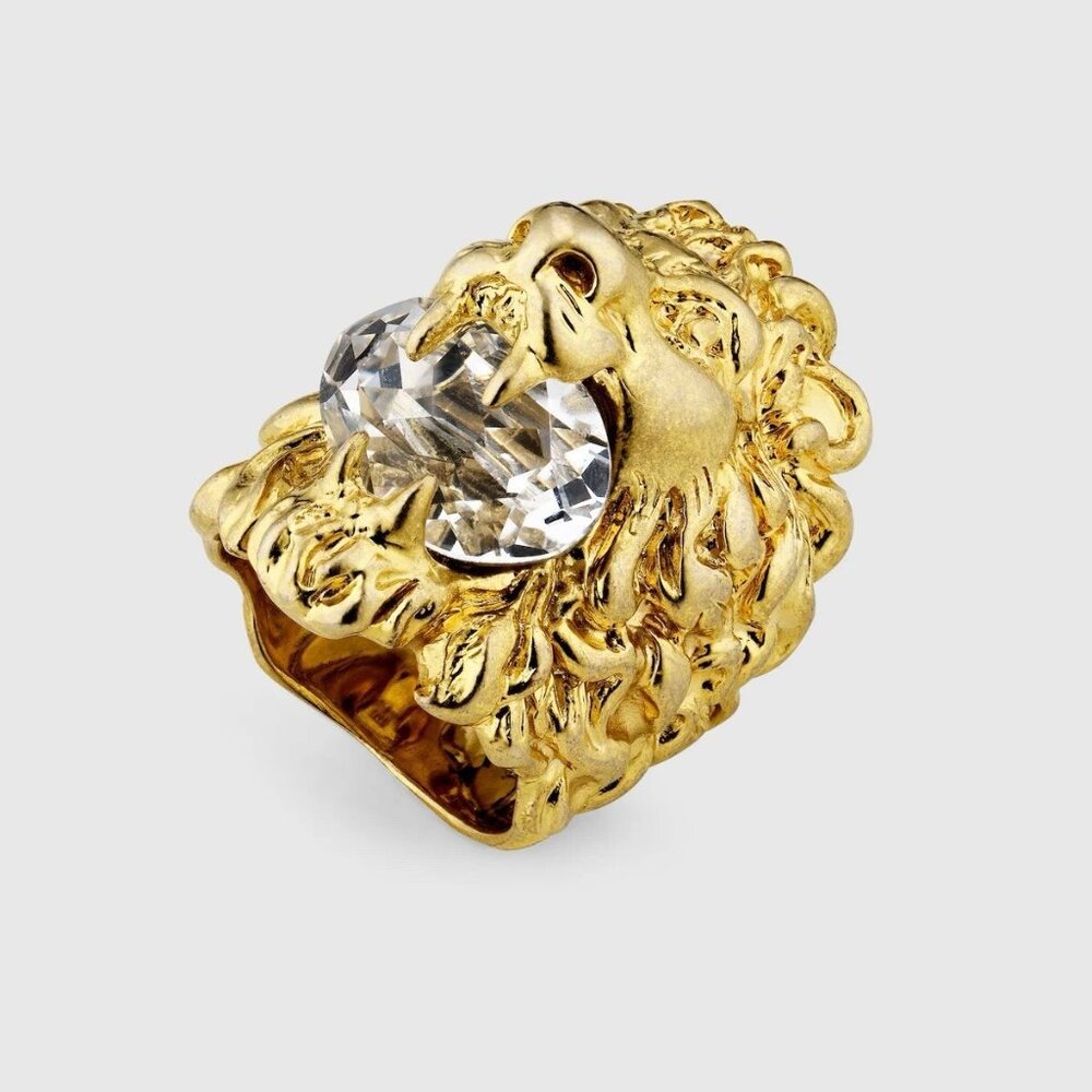 NEW Gucci Lion Ring White Crystal Size 10 IT 5.25 US